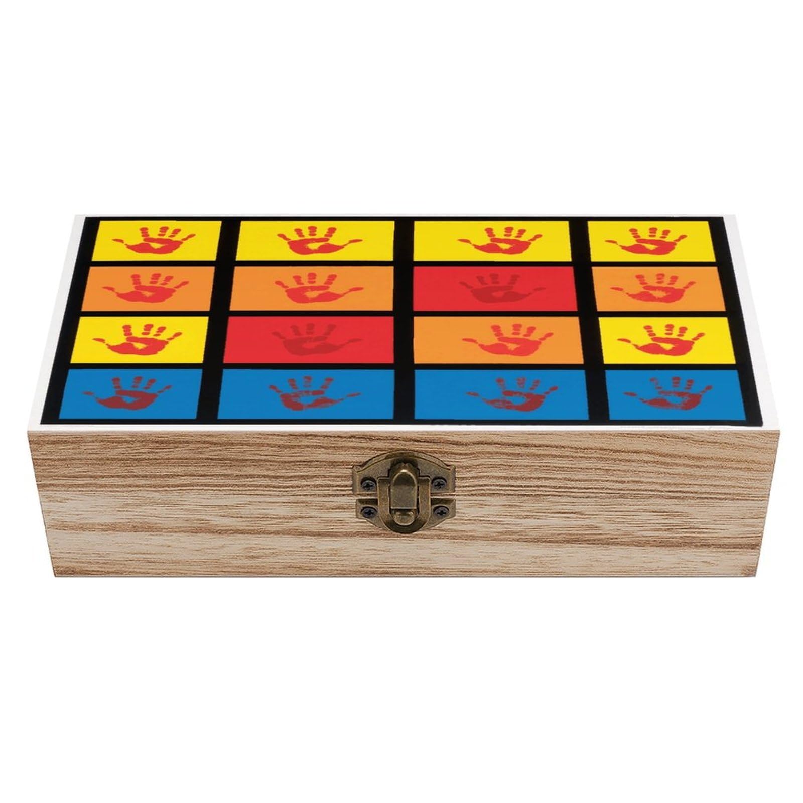 VstaDank Handprints Wooden Storage Box Vintage Wood Box with Lid Large Wooden Jewelry Boxes DIY Wood Gift Boxes Exquisite Jewelry Case Art Stash Keepsake Storage Case
