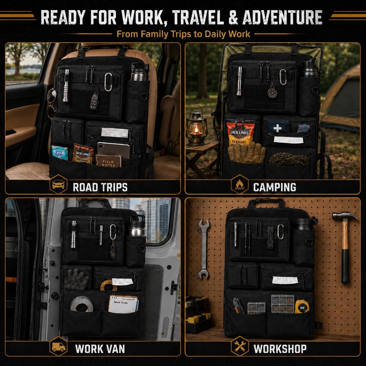 Back Seat Car Organizer: Tactical Heavy-Duty Panel for All Cars SUVs Trucks