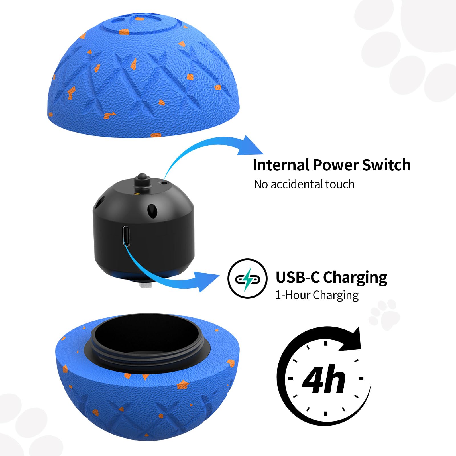 SCHITEC Juguetes interactivos para perros, bola vibradora inteligente para perros medianos y grandes de alta energía, juguetes motorizados para persecución de mascotas (azul)