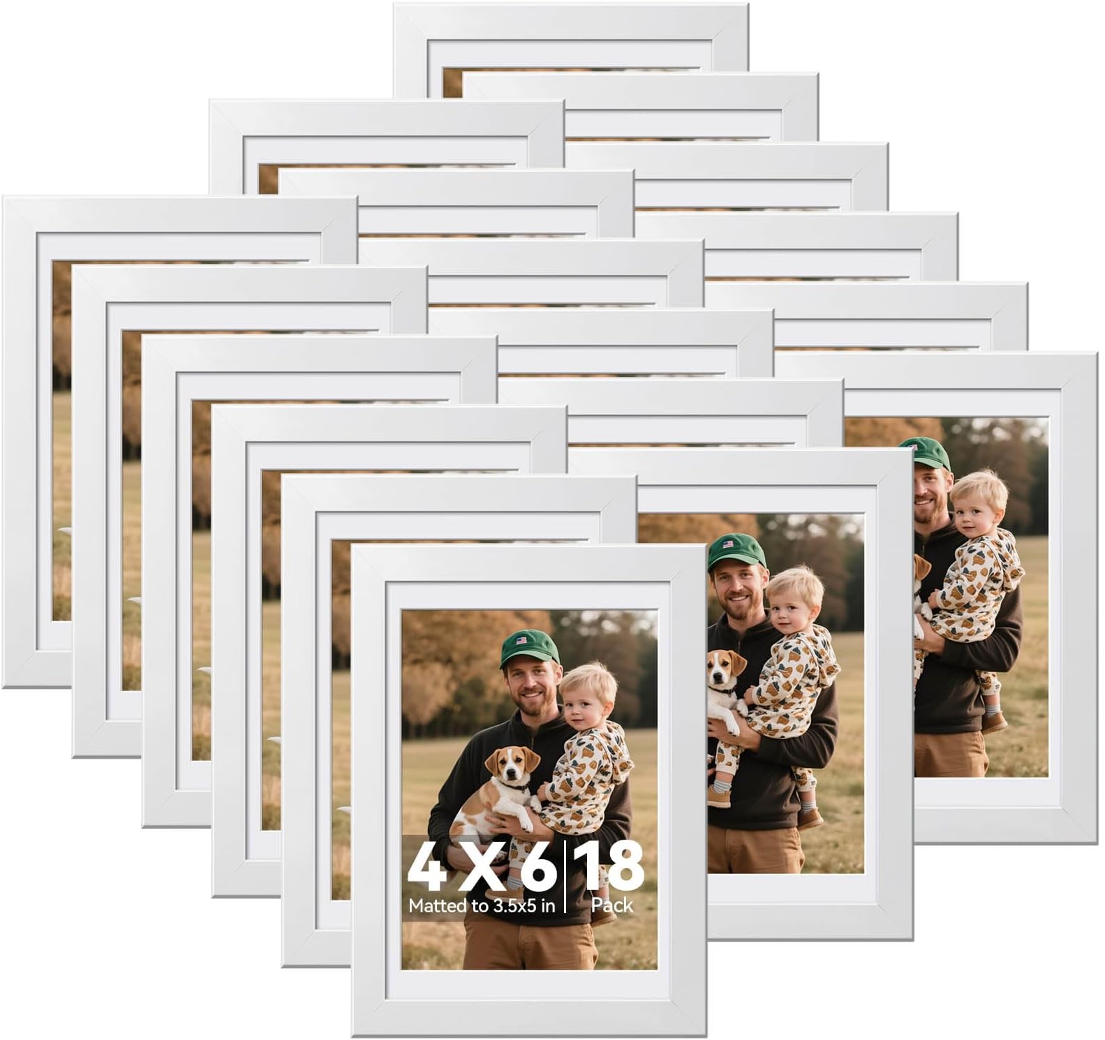 HappyHapi 4x6 Picture Frames Set of 18, Wall or Tabletop Display, White
