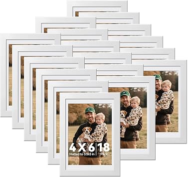HappyHapi 4x6 Picture Frames Set of 18, Wall or Tabletop Display, White