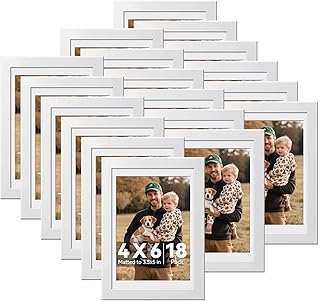 HappyHapi 4x6 Picture Frames Set of 18, Wall or Tabletop Display, White
