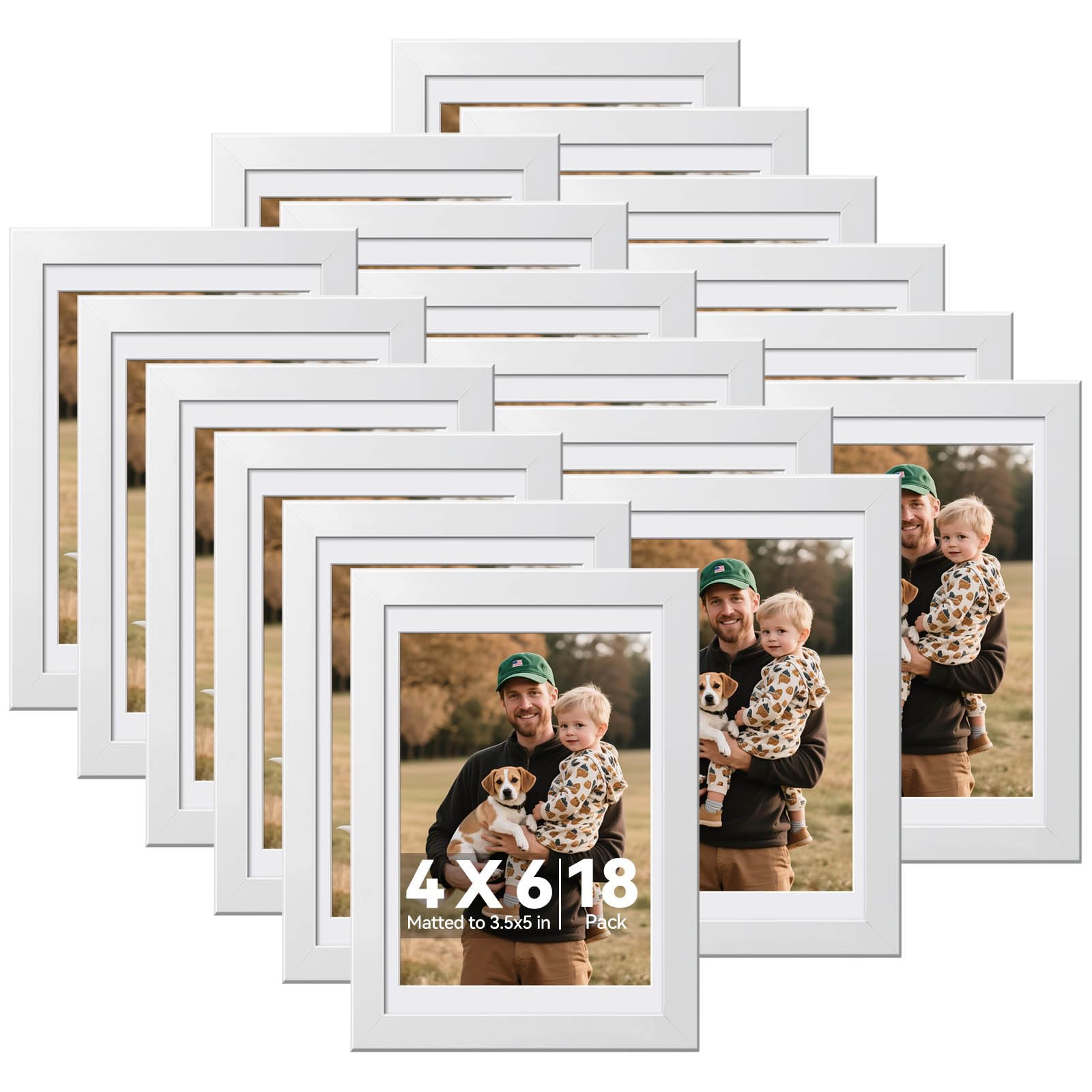 HappyHapi 4x6 Picture Frame Set of 18, Photo Frame for 4x6 Photos, Tabletop or Wall Mount Display Picture Frames, 4x6 Frames Collage for Home Décor (White)