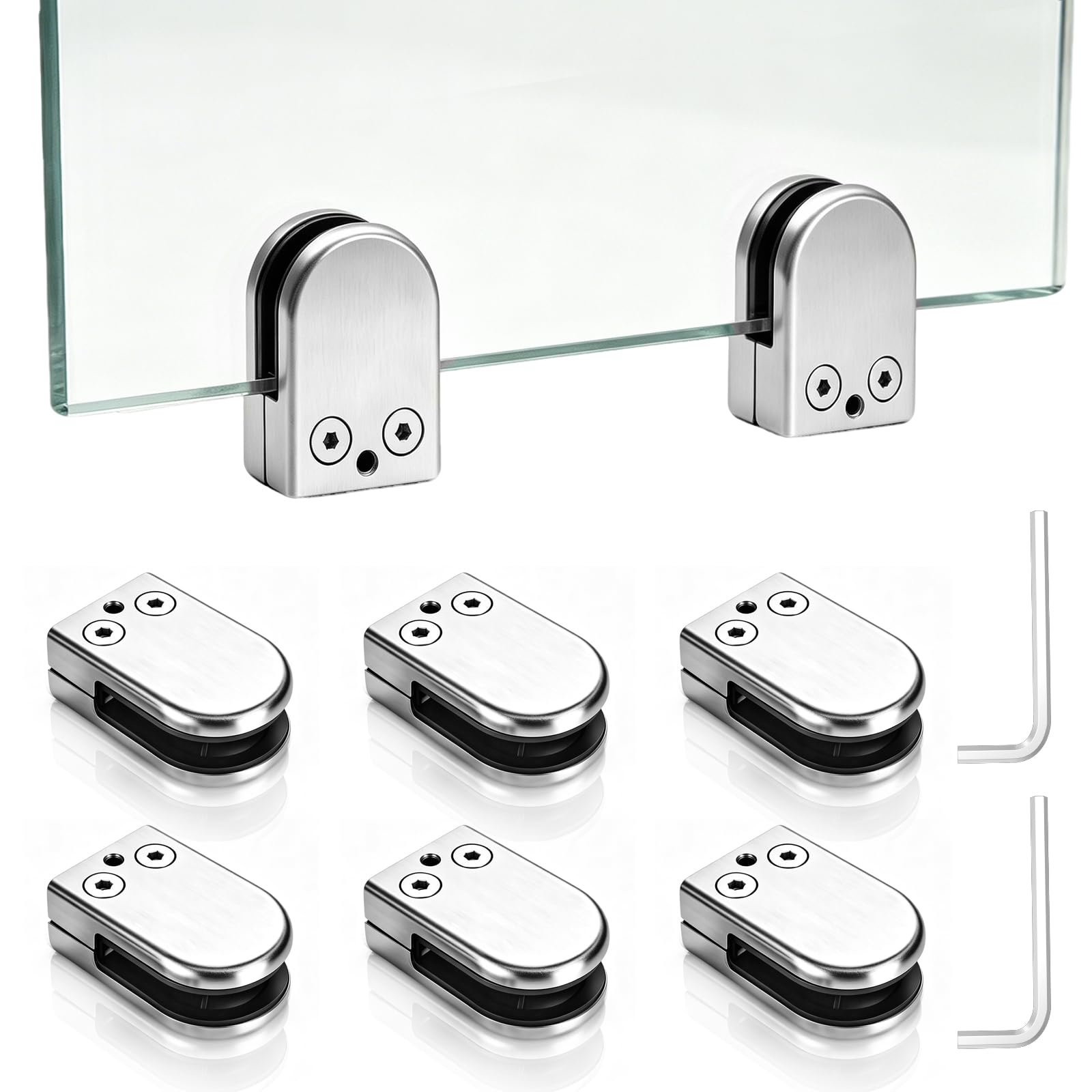 8 PCS Glass Clamps 10-12mm Glass Balustrade Clamps 304 Stainless Steel Glass Brackets with Hex Wrench