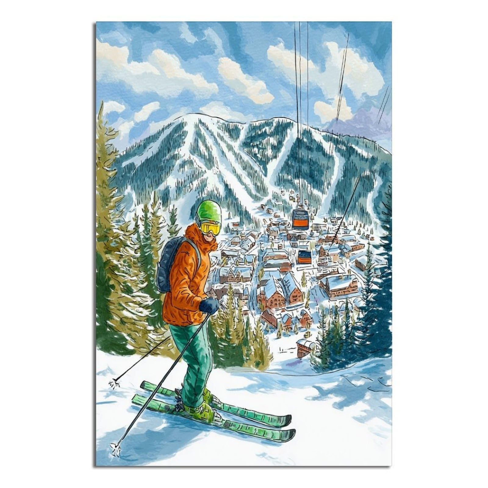 Aspen Colorado Ski Poster 20x30inch(50x75cm) Vintage Watercolor Canvas Art