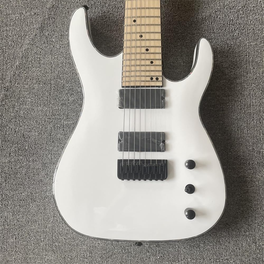 Guitarra eléctrica blanca personalizada de 8 cuerdas con mástil arce: perfecta for guitarristas profesionales y entusiastas que buscan un sonido alto