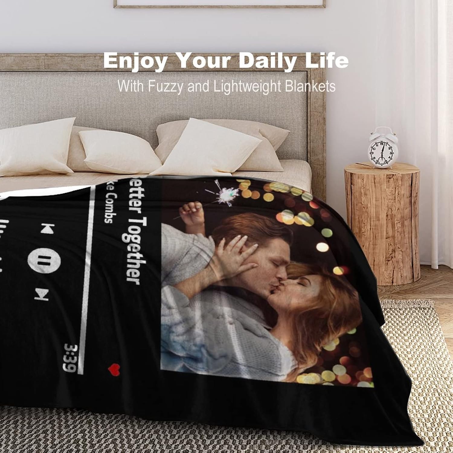 Personalized Spotify Code Music Song Blanket,Customized Blankets with Photos for Couples, Custom Flannel Blankets Using Photos of Family, Friends Or Pet, Christmas Valentines Gifts for Husband Wife - Image 3