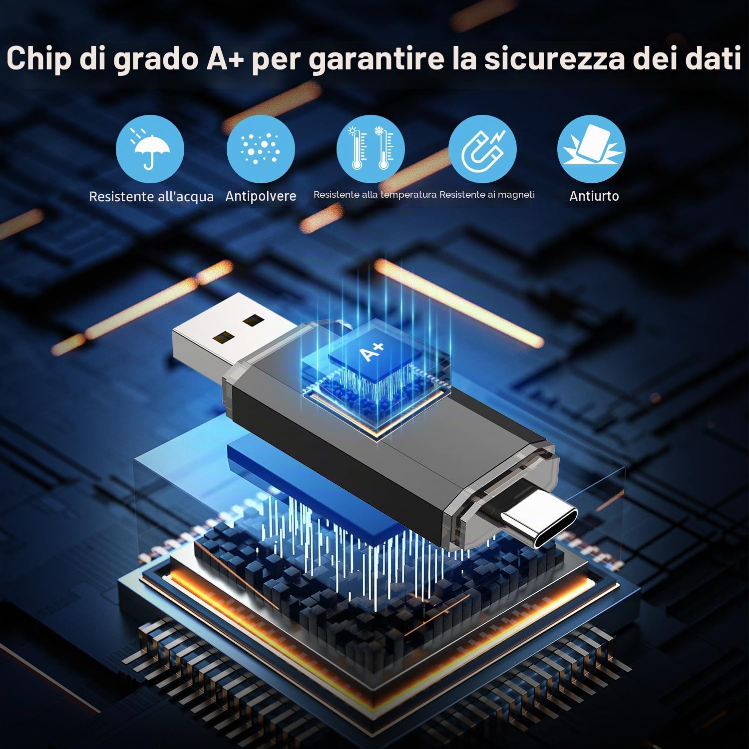 RAOYI Chiavetta USB C 128GB 3.0 Pendrive 2-IN-1 OTG per Smartphone Android e PC, Unità Flash USB Tipo C con Connettore Duale(Nero)