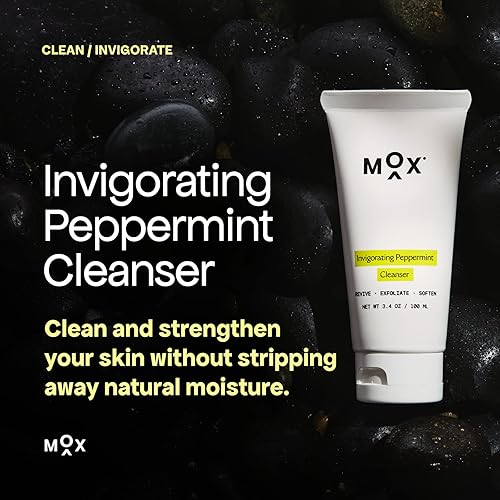 Miniatura 9 de Mox Limpiador facial hidratante de menta para el cuidado de la piel, tamaño de viaje (0.75 onzas), lavado facial exfoliante diario  Desatasca los