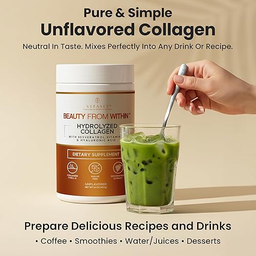 Miniatura 3 de VITASEI Polvo de péptidos de colágeno hidrolizados con resveratrol y vitamina C - Soporte para el cabello, la piel y las articulaciones con ácido