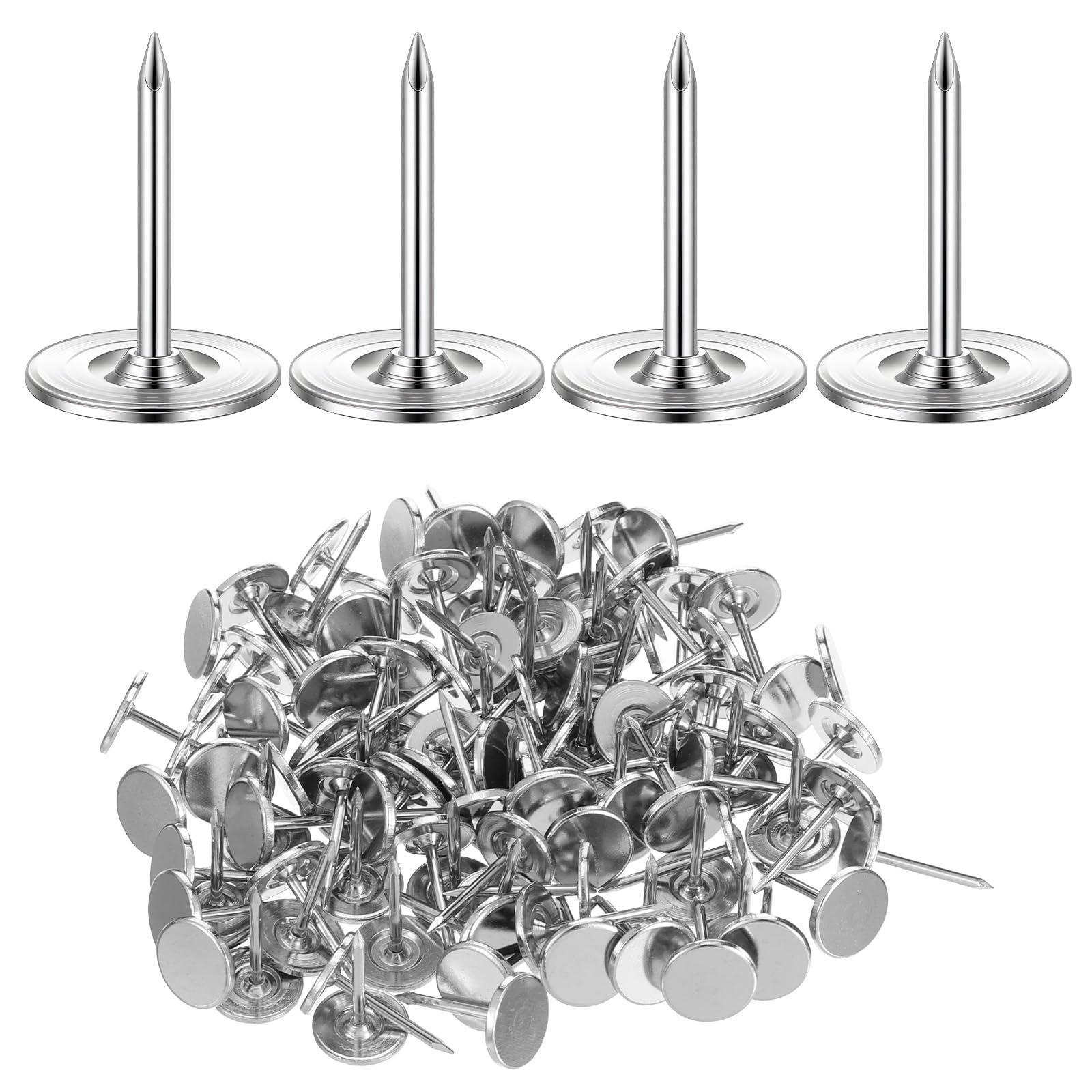 100Pcs Silver Heavy Duty Thumb Tacks, Extra Long Push Pins, Heavy Duty Flat Upholstery, Long Carpet Tacks for Upholstery, Carpets and Wood Surfaces