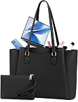 RAINSMORE Sacs pour ordinateur portable pour femmes 15.6 Inch Work Tote Bags Femmes Portable Purse Waterproof PU Porte-monnaie en cuir pour ordinateur de bureau Sac à main femme Travel, Noir