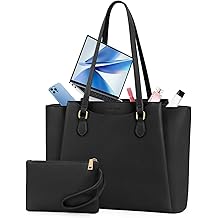RAINSMORE Laptop Bag for Women 15.6 Inch Work Tote Bags Waterproof Computer Bags Leather Professional Laptop Purse Womens Laptop Briefcase Large Handbag for Office Teacher Travel, Black