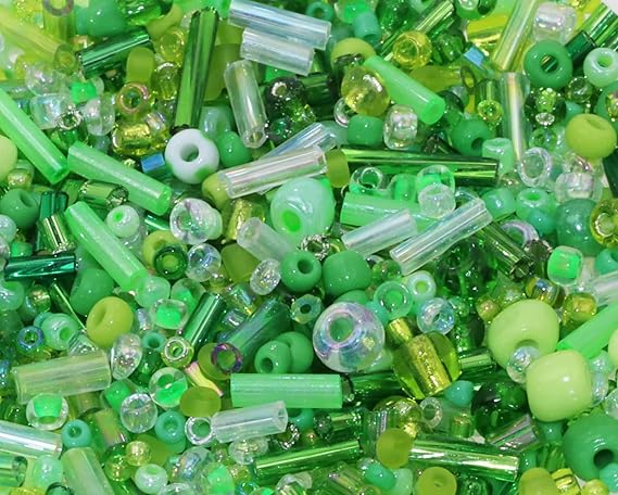 Mixed Craft Beads 1000Pcs/20g Glass Seed Tube Bead Bugle Bead 1.5-4.5mm Small Loose Spacer Beads for DIY Bracelets Necklace Earring Jewelry Making (Green)