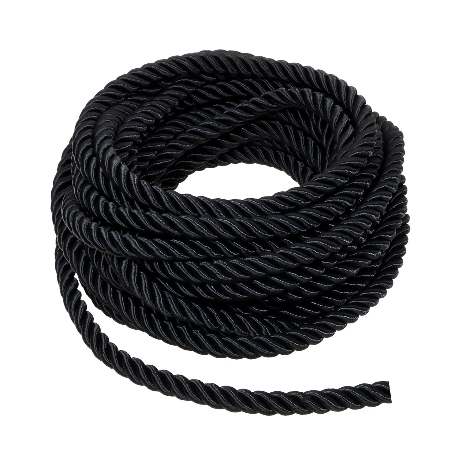 ONLYKXY 10M/10.93yard Black Cord Trim Handmade Craft Rope for Graduation Honor Decor Twisted Polyester Silk Shiny Thread Braided Bag String Xmas Satin Solid Window Ties Bow for Sewing DIY (10MM)