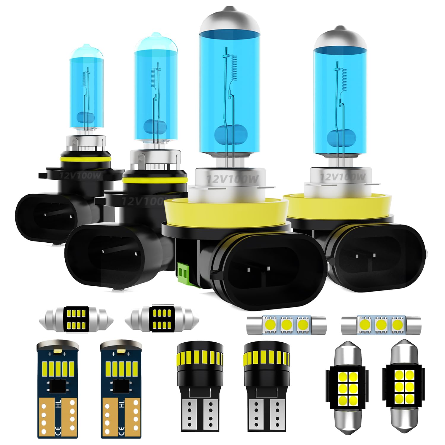 Headlight Bulbs + Interior Light Kit + License Plate Lights Fit For Toyota 4Runner 2010-2016, High Low Beam Light Bulb Combo, Super Bright 5500K High Performance Halogen Light Bulbs, 17PCS