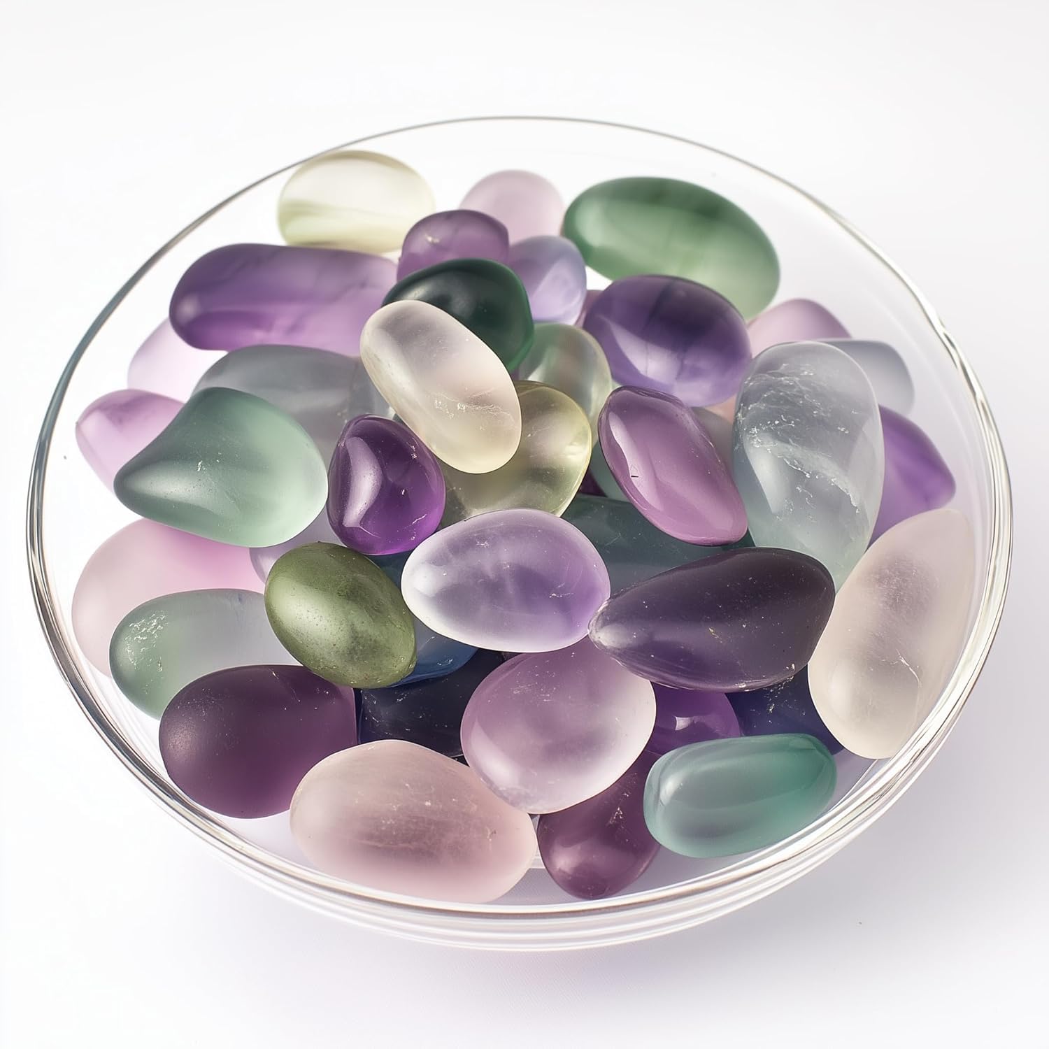 Polished Stone Set Fluorite Crystals, 0.8" Handpicked Tumbled Gemstones Quartz Rocks, Pebbles for Reiki, Chakra, Healing, Home Decor