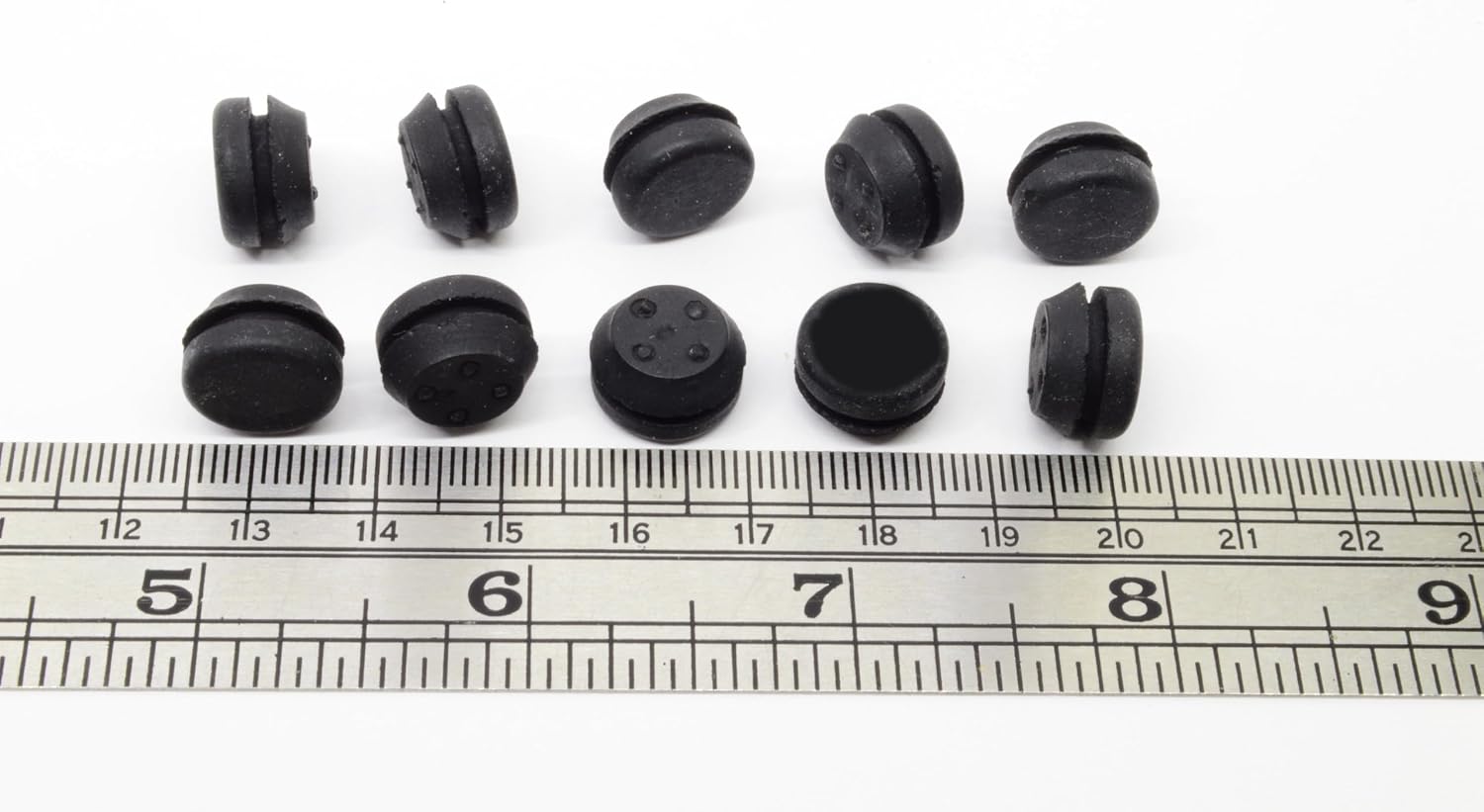 Black SBR Rubber Push-in Bumper - 1/2" Diameter, 1/8" Height, Fits 3/8" Panel Hole, 6 Pack