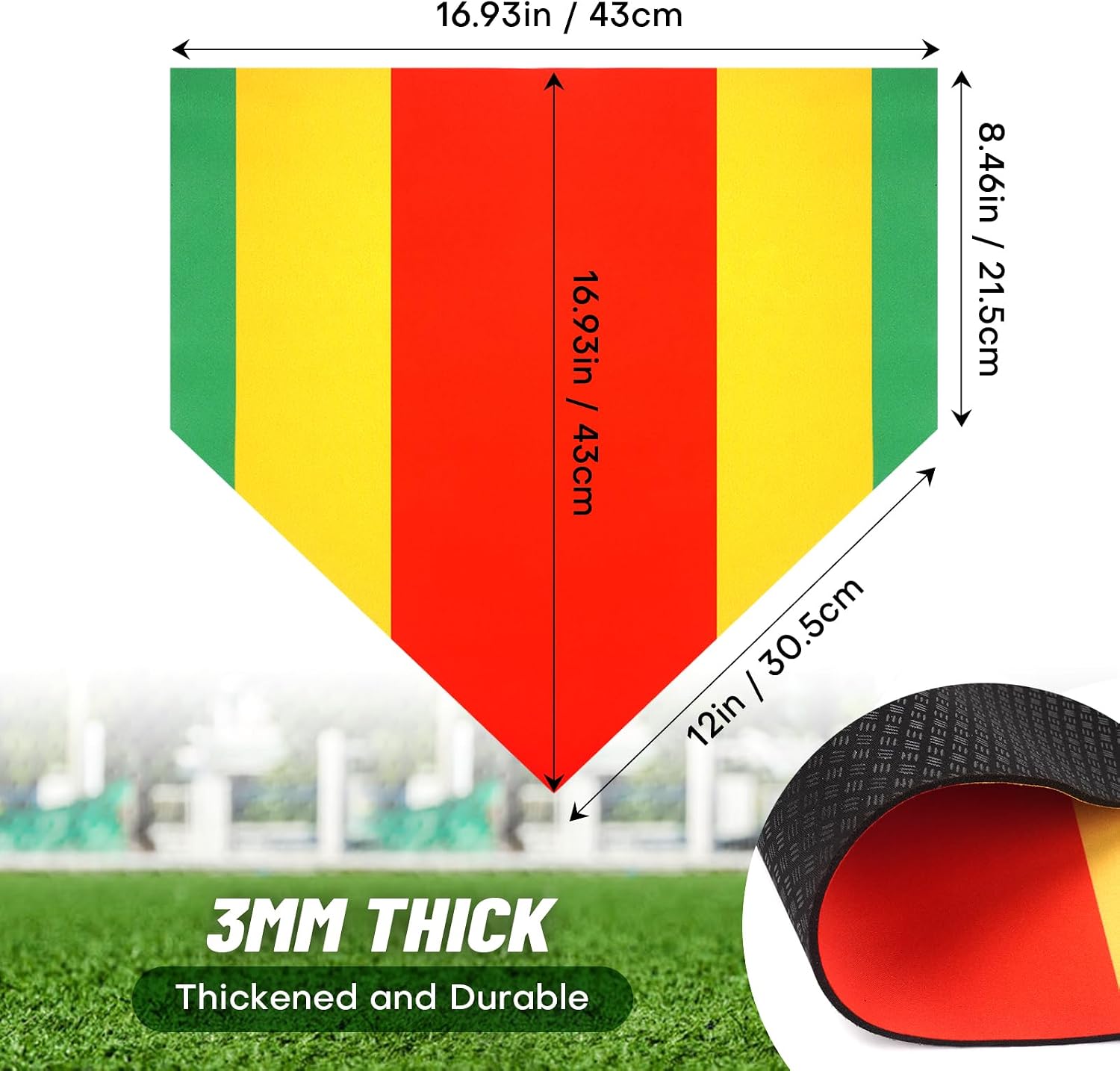Baseball Home Plate Training Mat 16.93x16.93/28.35x16.93, Professional Home Plate Baseball & Softball Training | Multi-Zone Strike Practice Base | Portable Baseball Bases Equipment image 2