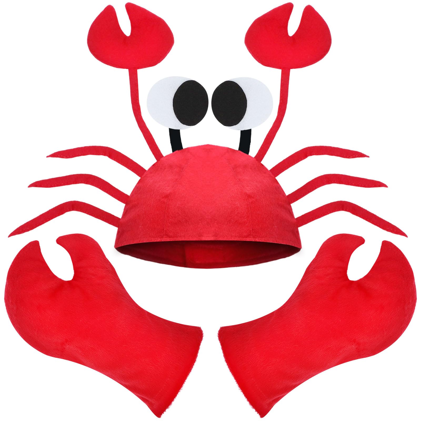 Tanganan Crab Costume with Claws Gloves Adjustable Crab Hat, Crab Suit Crazy Funny Crab Cap for Adults Halloween Cosplay Costumes Props Party Accessories