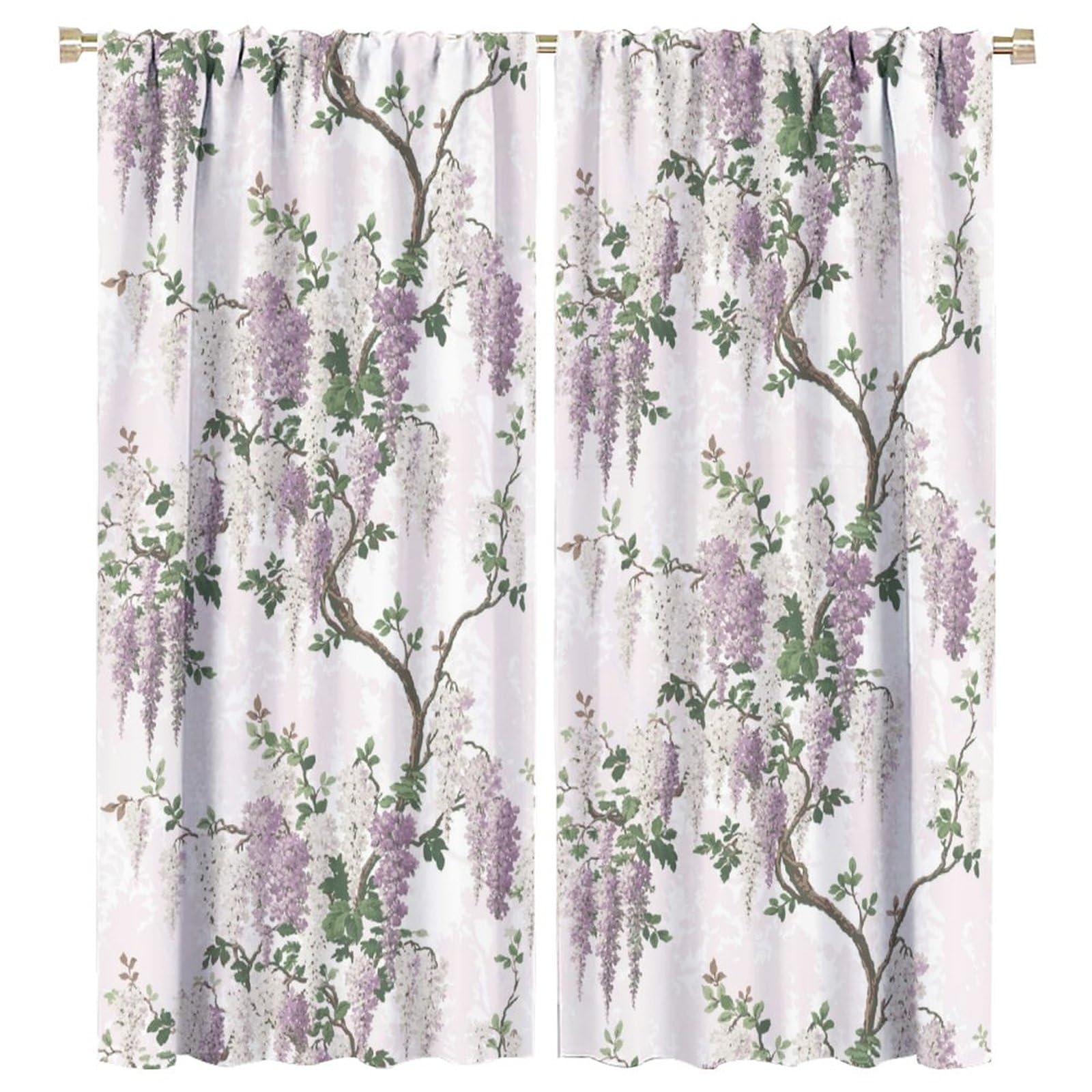 HZOHNAGO Lavender Flower Curtain Purple Floral Tree Botanical Pattern Blackout Print Rod Pocket Window Drapes for Bedroom Living Room 42x45in