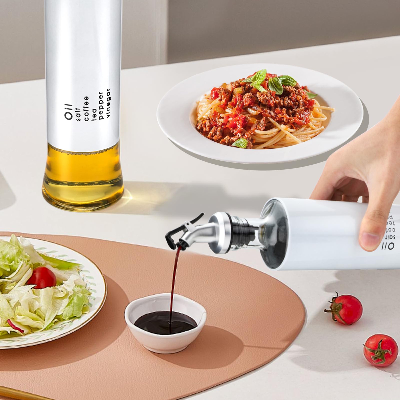 Set di 2 dispenser per olio d'oliva e aceto, in vetro, da 500 ml, per cucina (set da 2 bianco)