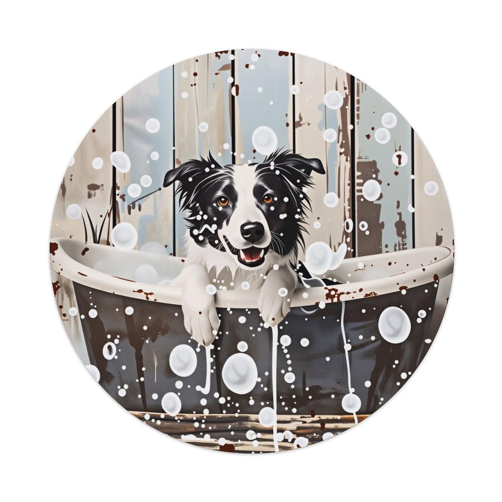 Dog In Bathtub With Bubbles Round Tin Sign Vintage Style Metal Sign Home Bar Garden Wall Plaque Decor Metal Poster 8x8 Inch