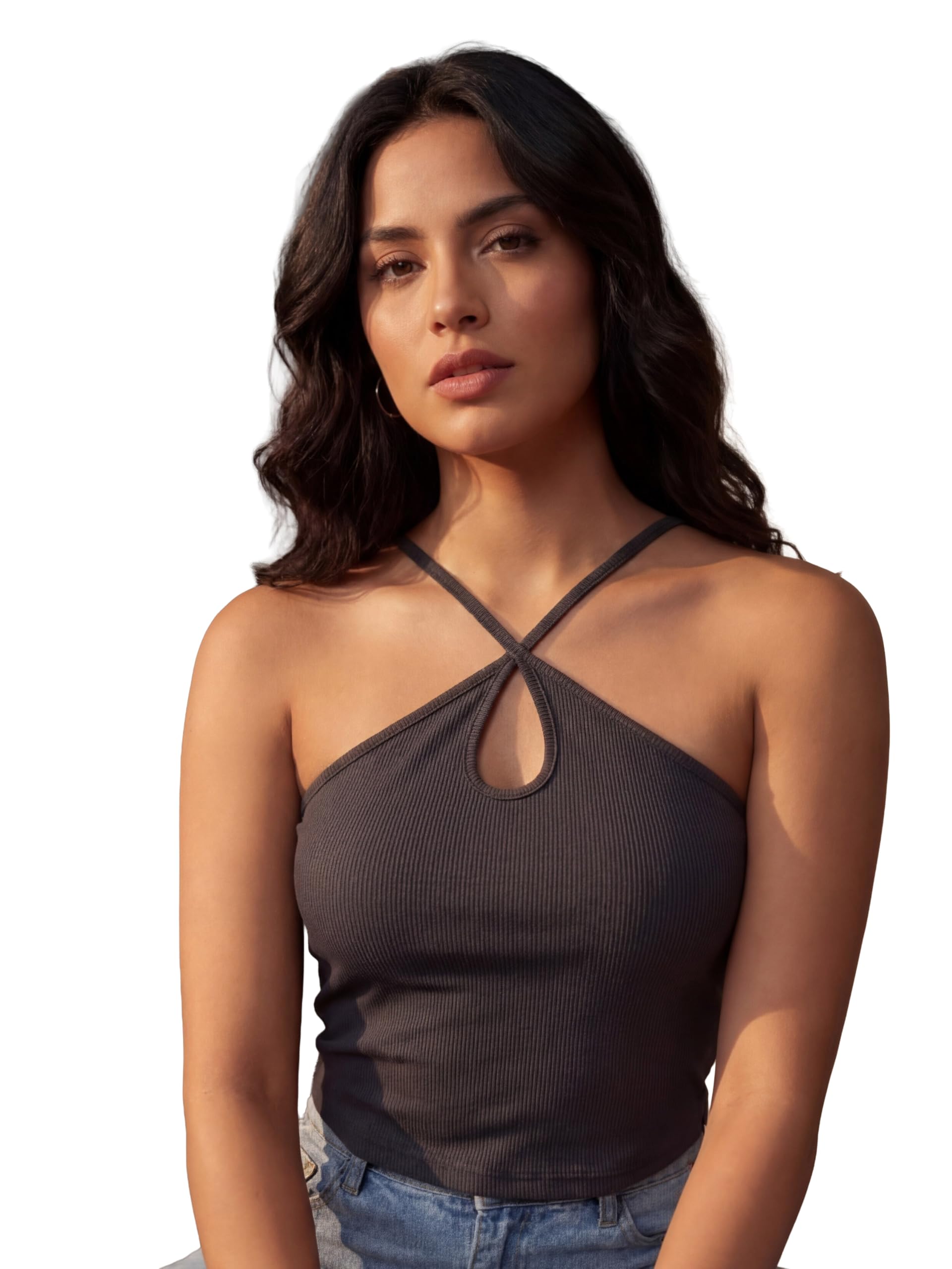 The Style Studio Women's Ribbed Cross-Front Halter Top – Crossover