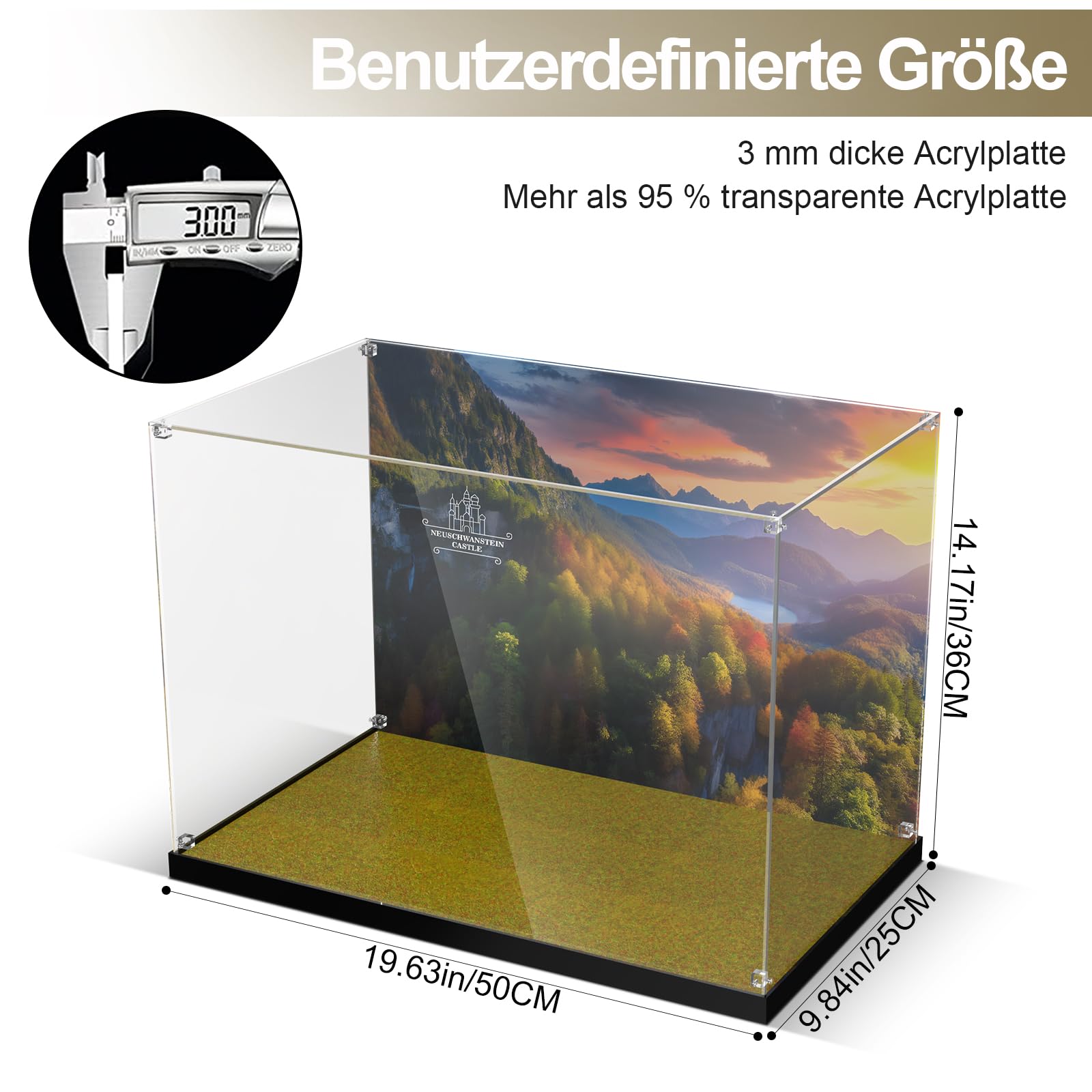 cooldac Acryl-Vitrine für Lego Schloss Neuschwanstein 21063, Transparente Acryl-Vitrine mit klarem Hintergrund, staubdicht Vitrine Kompatibel mit Bausteine Modell (Box nur, Keine Modelle)