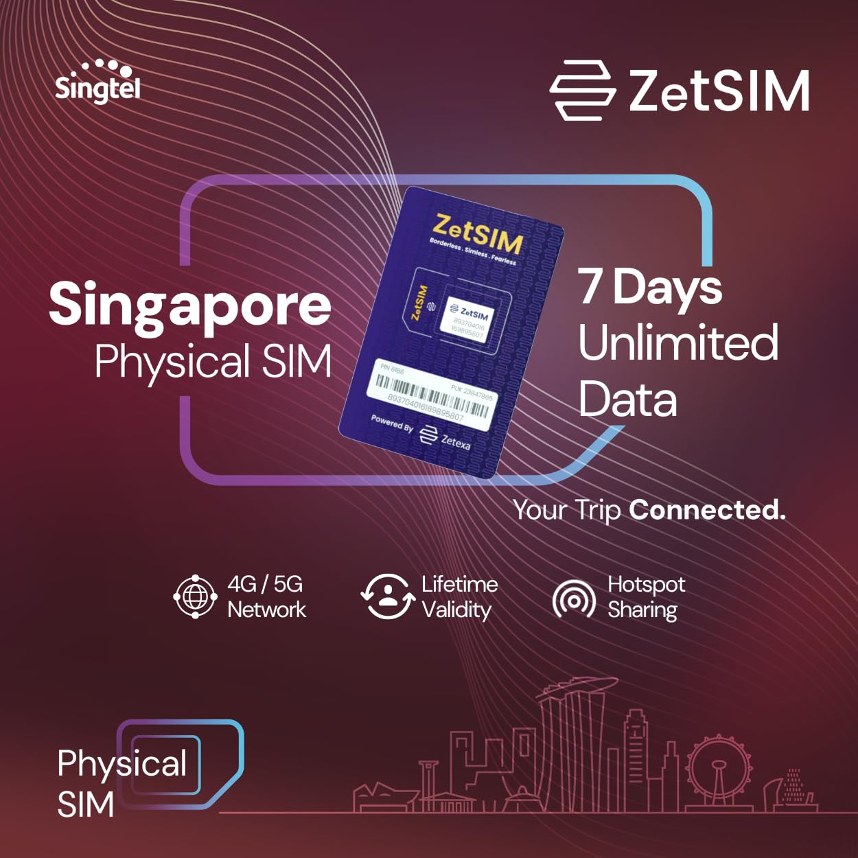 ★sims★ ZetSIM Singapore Local SIM Card | Unlimited Data for 7 Days | 4G