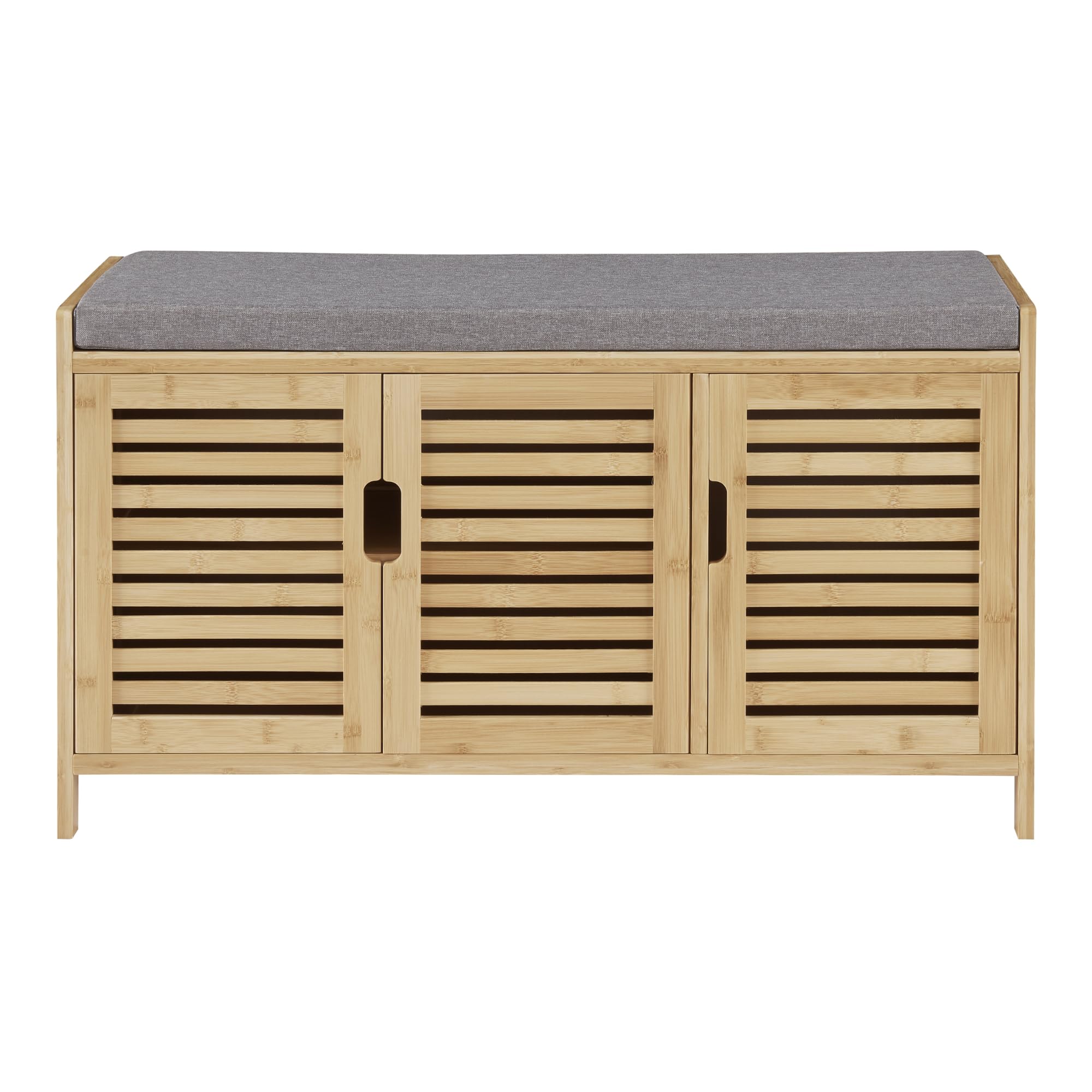 [en.casa] Panca Contenitore Scarpiera Panchina con Scomparti Portascarpe e Ante Seduta Imbottita color Grigio Struttura in Bambù color Naturale