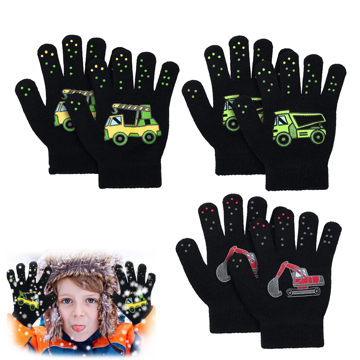 Cooraby 12 Paia Guanti Invernali Magici Per Bambini 6-12 Anni - Elasticizzati E Caldi, Morbidi In Acrilico E Cotone, Assortiti In Vari Colori Per Ragazzi E Ragazze