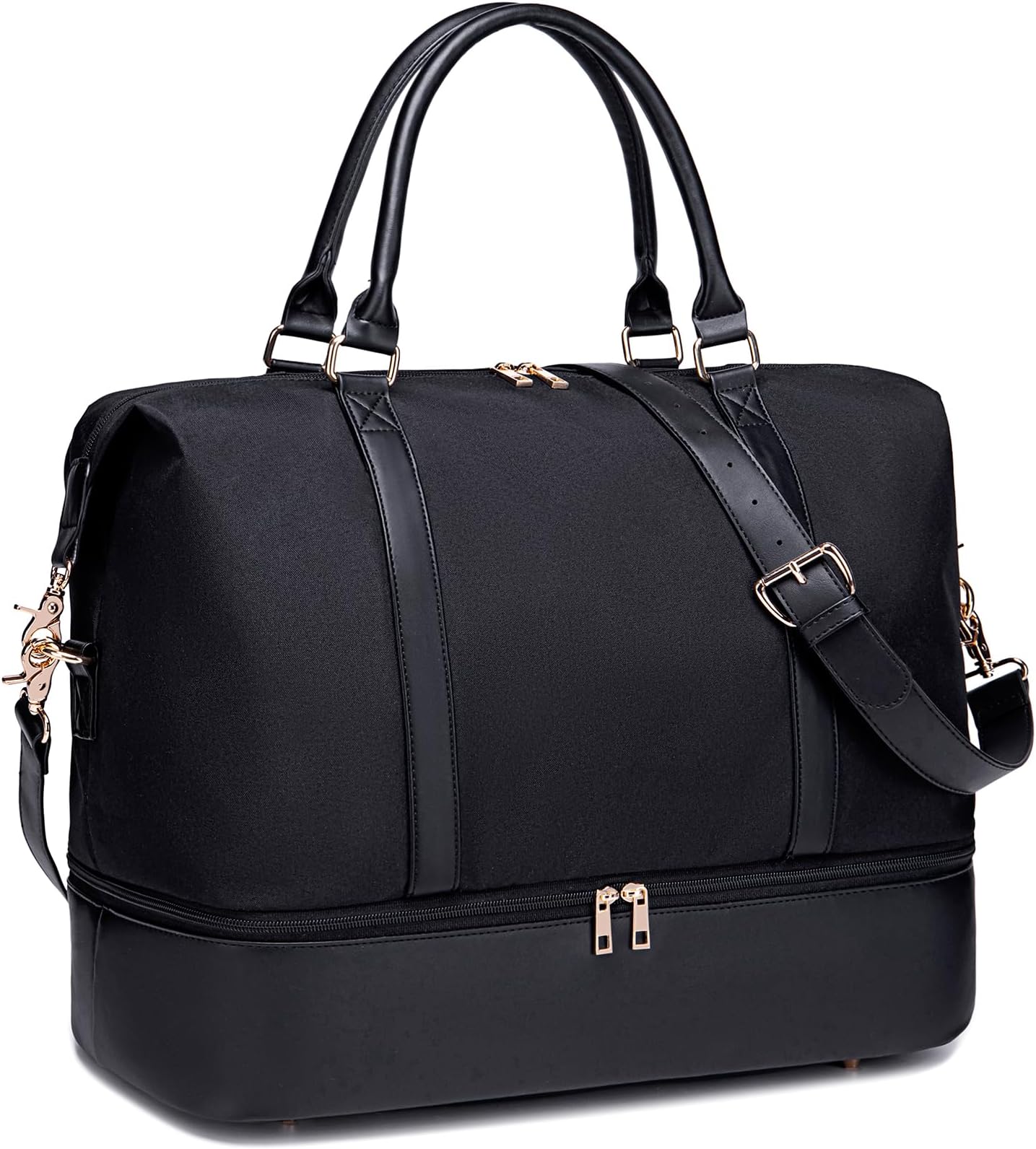 BTOOPWomens Travel Weekend Bag Canvas Overnight Carry on Shoulder Duffel Beach Tote Bag (Leather Black)