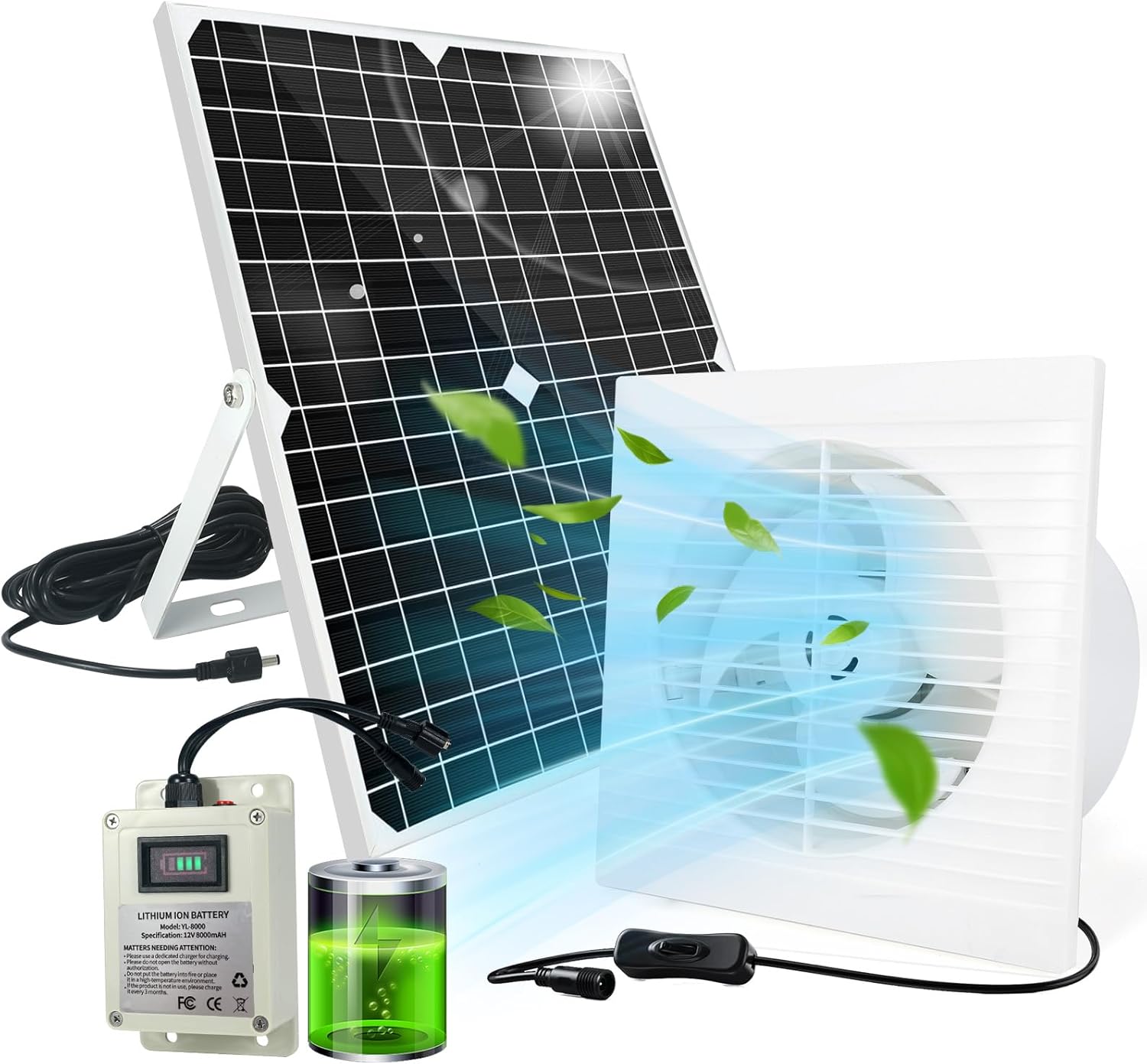 Photo voltaic Fan for Hen Coop with Battery 25W Photo voltaic Panel Powered Exhaust Followers with 14.8ft On/Off Swap Cable for Greenhouse, Sheds, Pet Homes, Air flow, Exterior, Greenhouse Air Circulation Garages