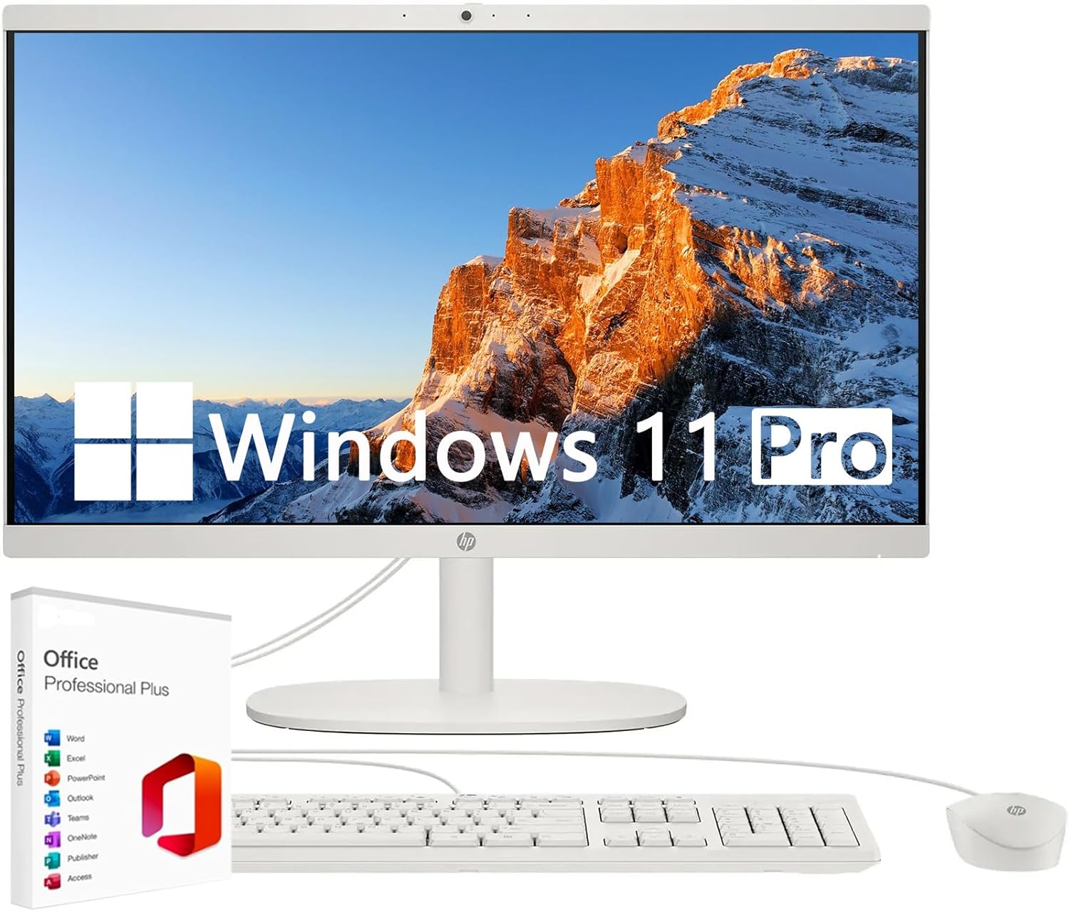 HP 21.5" FHD All-in-One Desktop Computer, Intel Processor N100, Intel UHD Graphics, Business Desktop, 8GB DDR5-4800 MT/s RAM, 128GB UFS, WiFi 6, Copilot AI, Win 11 Pro - Cashmere White