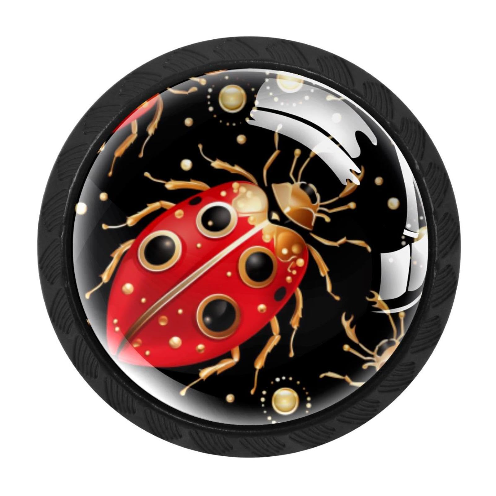 CHENZZZZ 4 Pieces Ladybird Drawer Knobs, 35mm Black Kitchen Cabinet Knobs, Drawer Pulls and Knobs, Glass Cabinet Hardware Single Hole Knob for Cabinets and Drawers Round