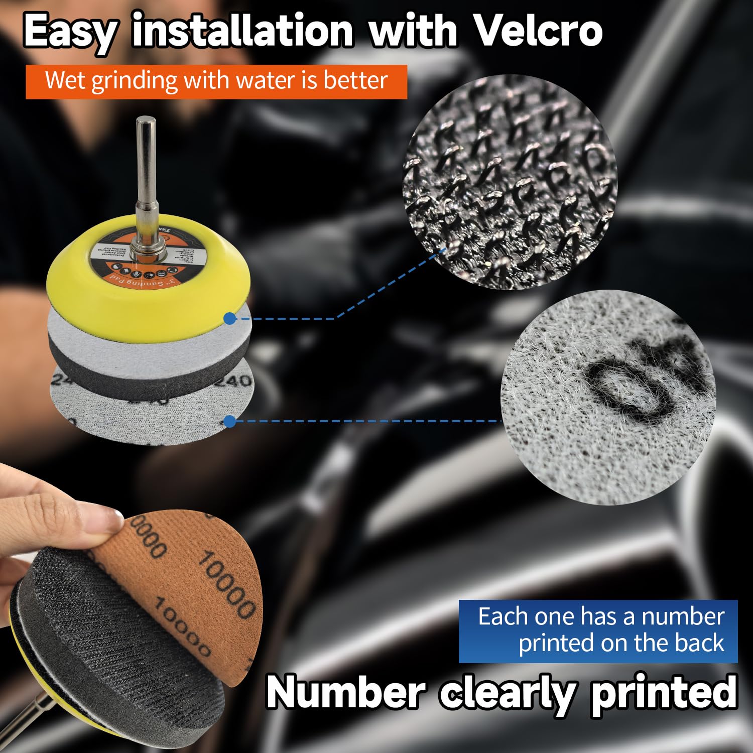 133 PCS Sanding Disc Drill Polishing Kit, 3 Inch Sanding Disc Grit 60-10000, 3 Inch Wet Dry Headlight Restoration Kit with Hook and Loop Buffing Pads for Car Wood Metal Glass Resin