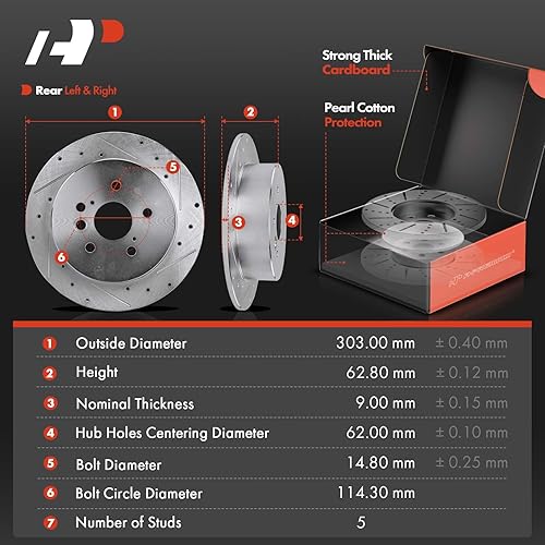 Miniatura 3 de A-Premium Juego de rotores de freno de disco perforados y ranurados delanteros y traseros + pastillas de cerámica compatibles con modelos