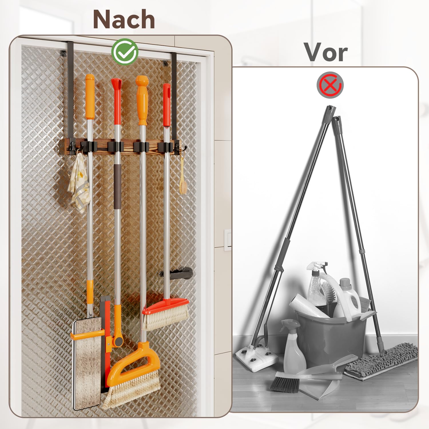 Besenhalter Selbstklebend – Wandhalterung Für Besen & Mopps, Ohne Bohren, Rutschfester Haken