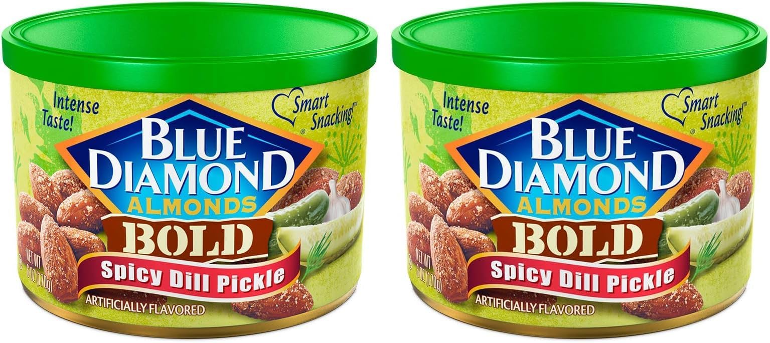 Spicy Dill Pickle Flavored Snack Nuts, 6 Oz Resealable Can (Pack of 2)