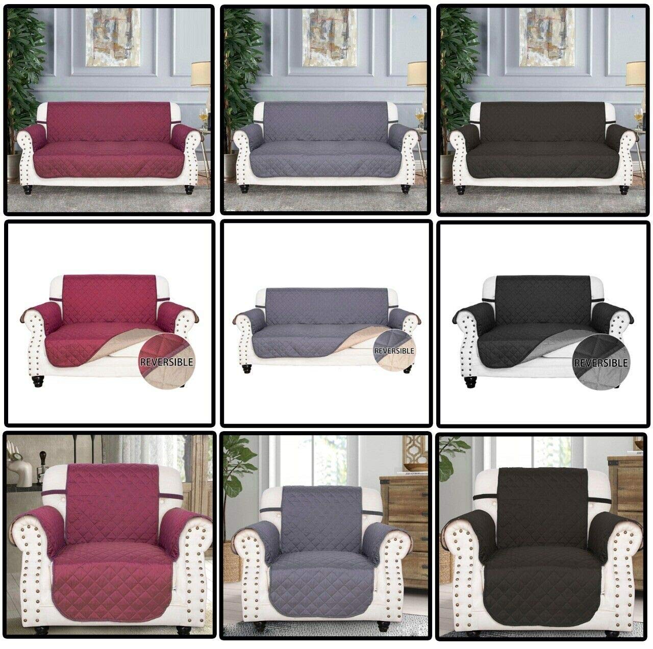XXR Quilted Sofa Slip Cover Couch Pet Furniture Protector Throws Sofa 1/2/3 Seaters (Charcoal, 2 Seater)