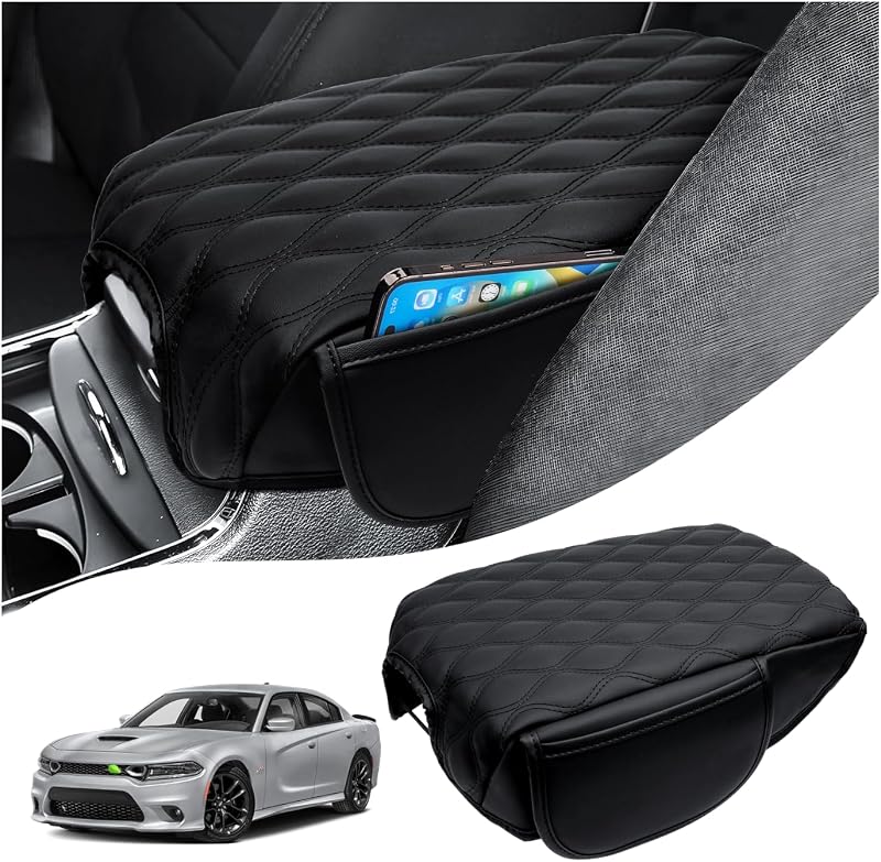 Capa para Apoio de Braço do Console Central Autorder em Couro para Dodge Charger e Chrysler 300 – Com Bolsos