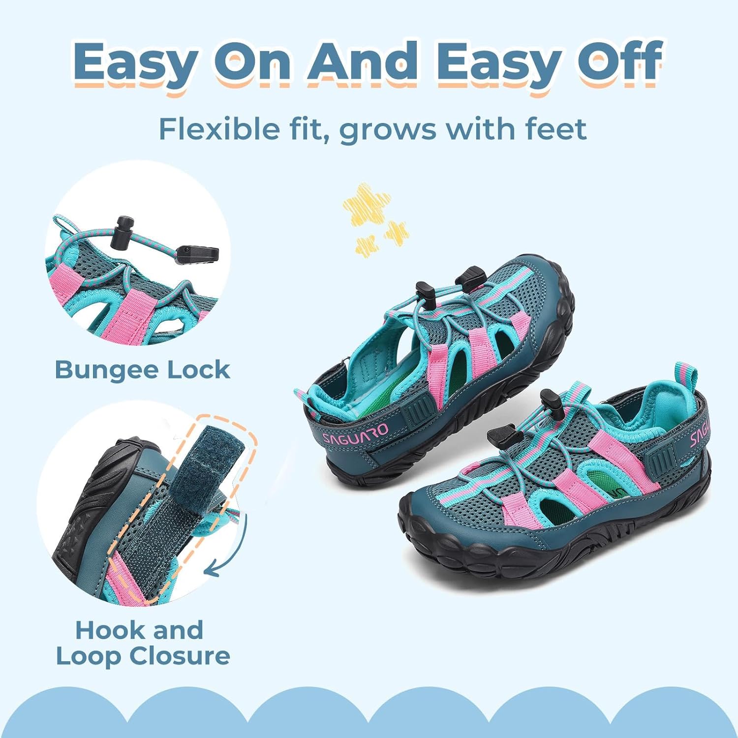 SAGUARO Kids Barefoot Sandals,Closed Toe Barefoot Shoes,Flat Summer Water Shoes for Toddlers,Boys Girls Quick Dry Non-Slip Outdoor Sports Water Shoes for Walking Hiking School