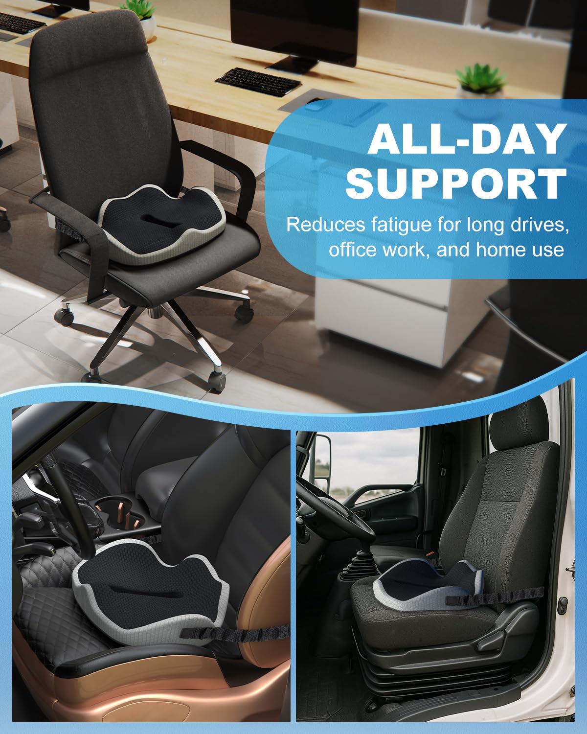 Memory Foam Truck Seat Cushion With Cooling Gel – Non-Slip, Washable Cover For Long Drive Comfort