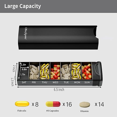 Miniatura 6 de Serfeymi - Pastillero semanal de metal (junta de repuesto), pastillero diario de aluminio para 7 días, organizador de medicamentos de viaje,