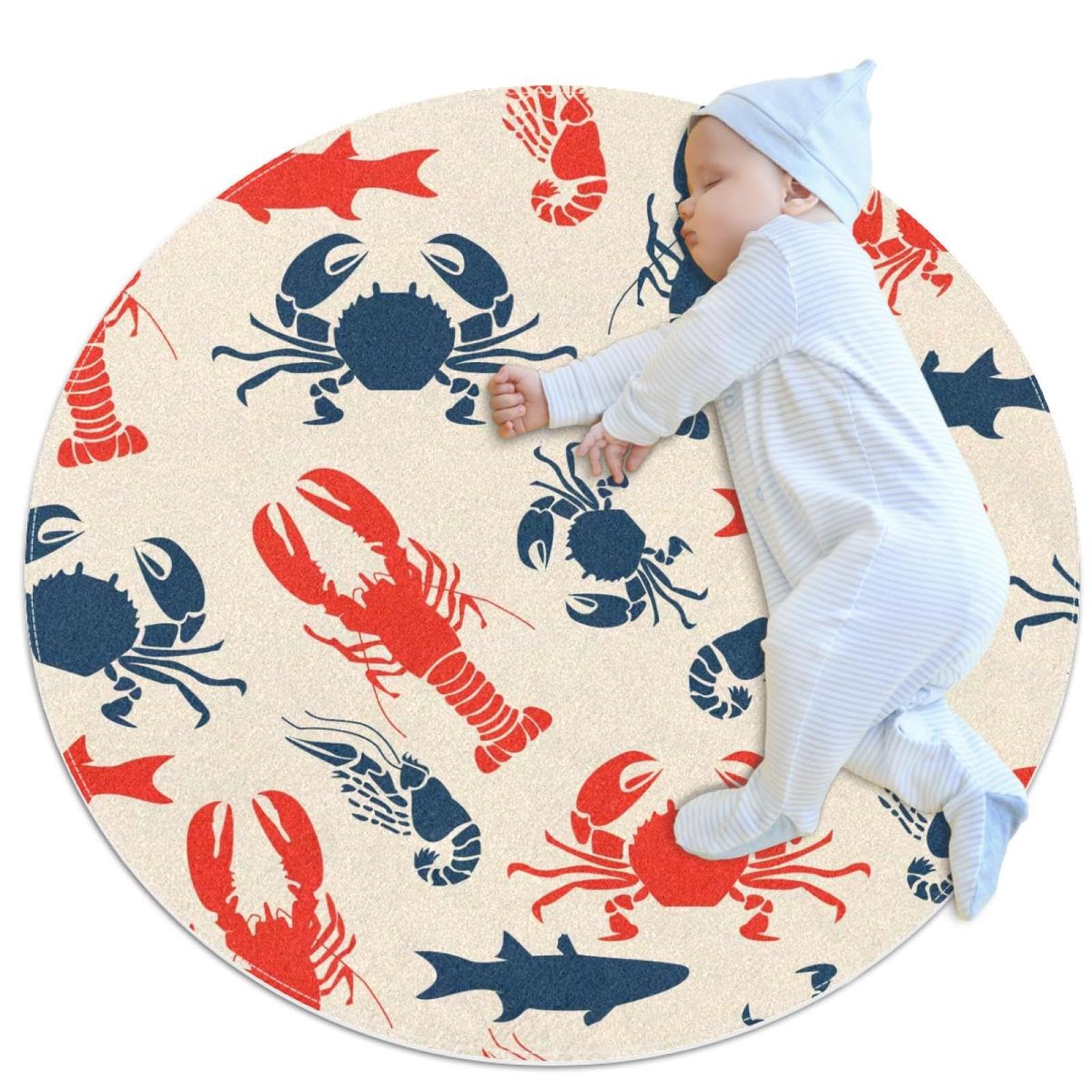 Tapis de salle de bain poisson et crabe antidérapant rond de 1m pour chambre