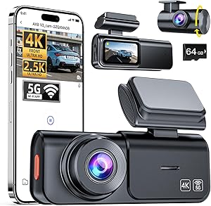 AXB Dash Cam Front and Rear: 4K+2.5K Dashcam with 5G WiFi APP Control & 64GB Card - Dual Dash Camera for Cars with 24H Parking Mode Night Vision Loop Recording Emergency Lock (V3)