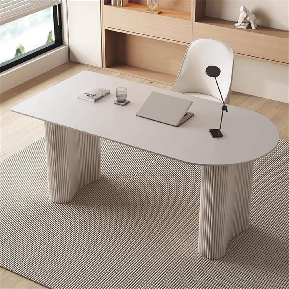 Acrittura Scrivania for laptop in lastra di roccia bianca con gambe da tavolo in ferro chic(M)