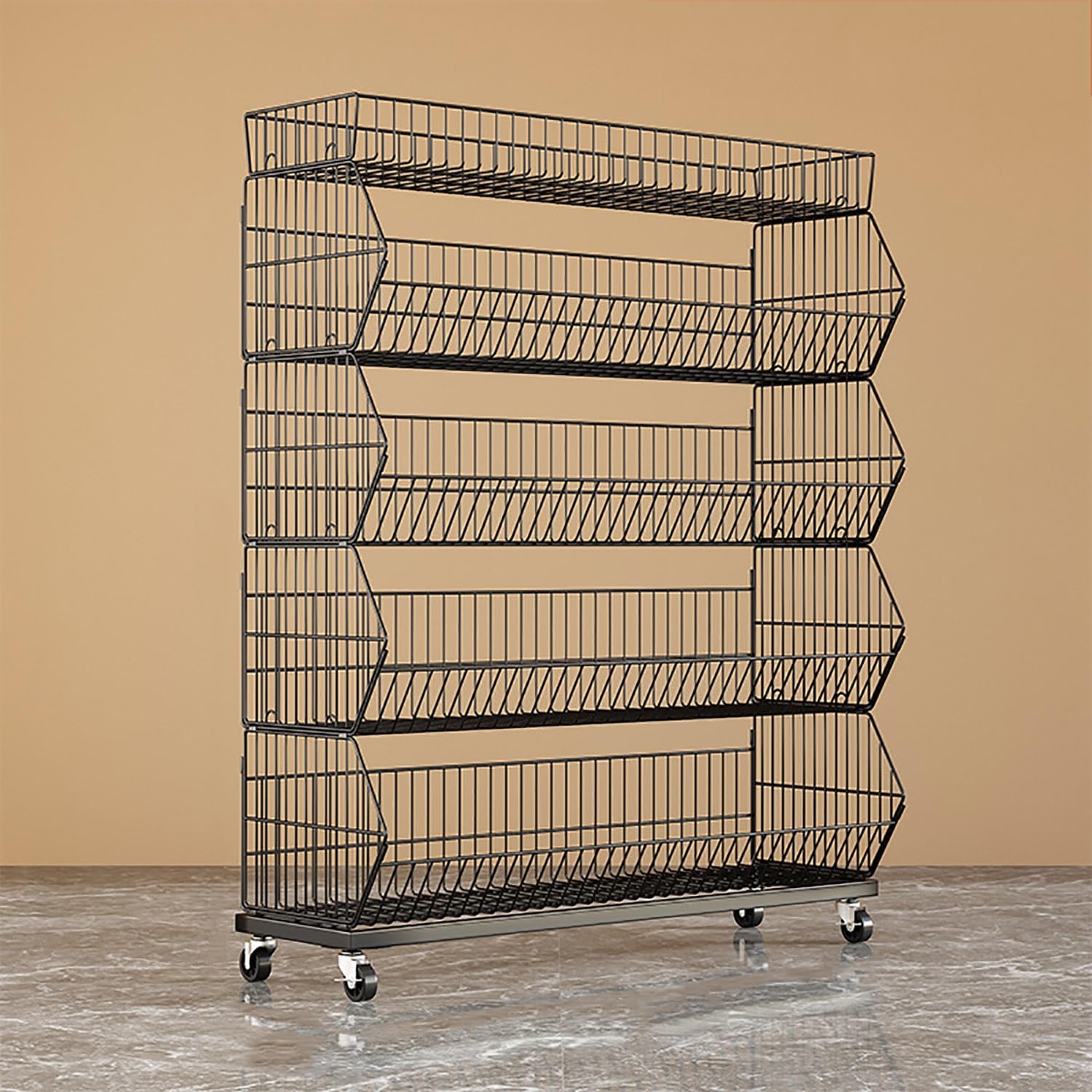 METTEOR Snack Storage Rack,5-Tier Snack Basket, Candy Display Rack, Big Metal Wire Retail Display Racks for Convenience Stores Office Pantry Kitchen, Supermarket Fruit Vegetable Display Sh (Black 12