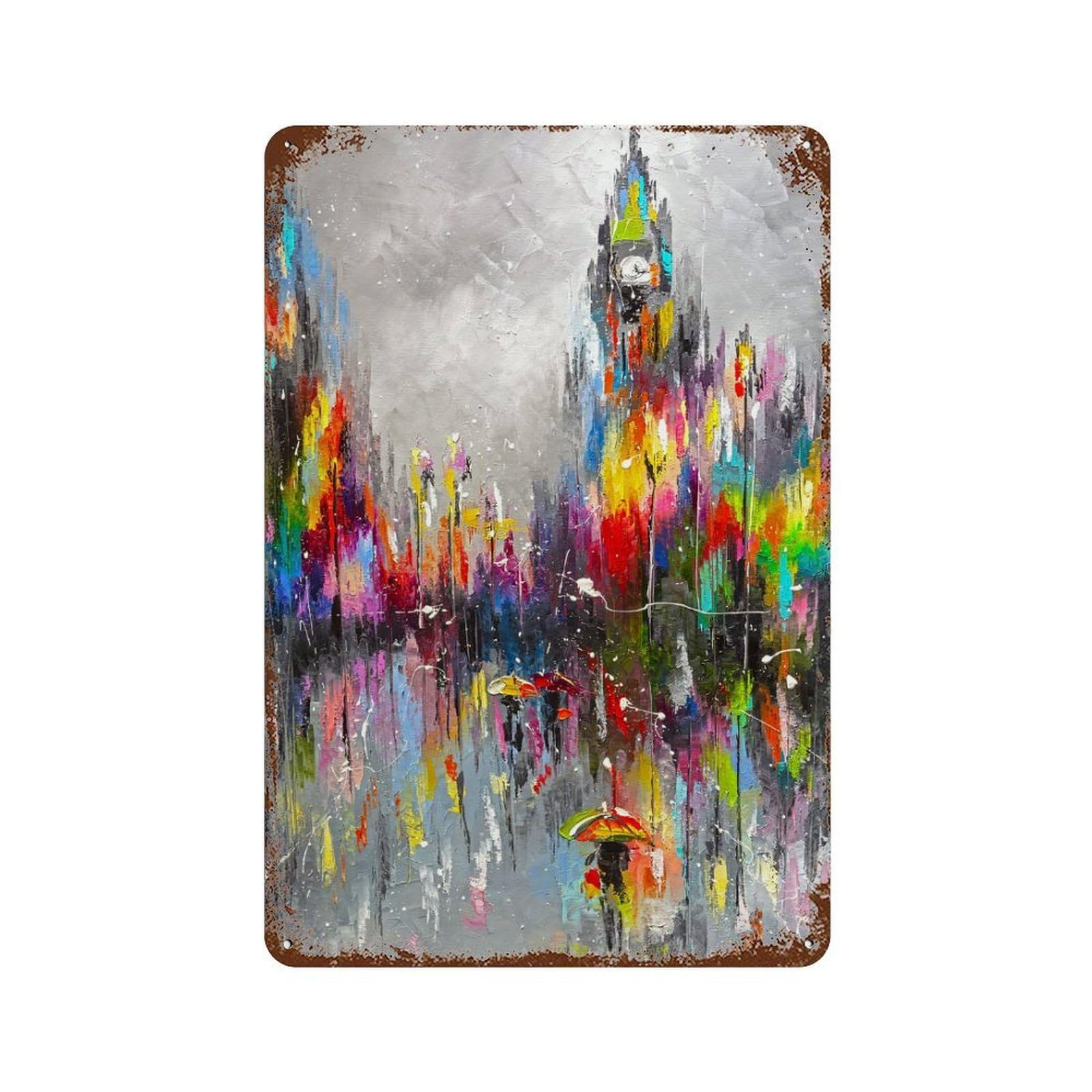 Rainy London 11.8"x7.9" Vintage Rust Metal Sign, Decorative Metal Wall Art for Bistro, Counter And Cafe Decor